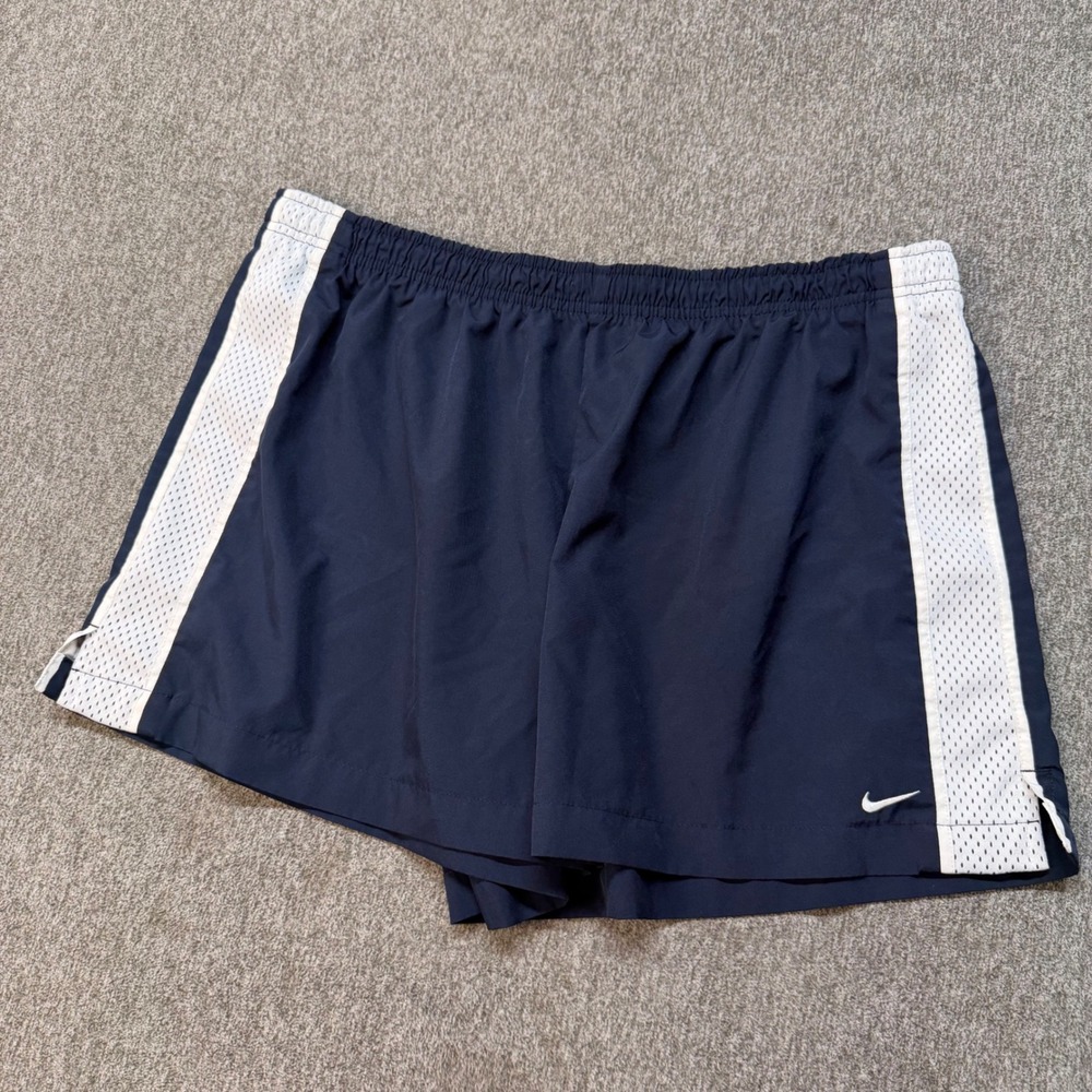 Nike Mens Running Shorts Navy Blue White Mesh Side Stripe XL 1223